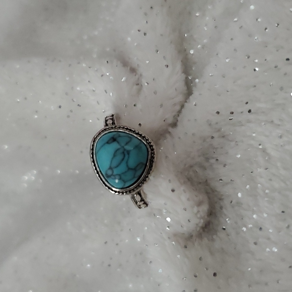 Faux Turquoise Silver Plated Fashion Ring